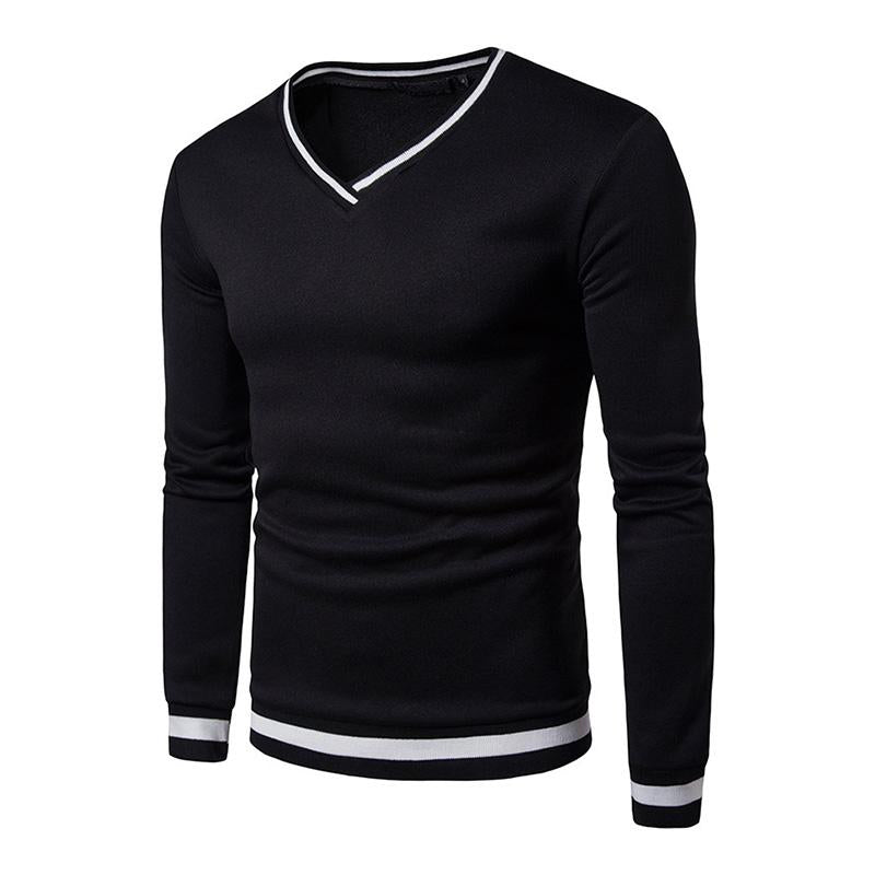 Mens Casual V-Neck Color Block Long-Sleeved T-Shirt 41212577M