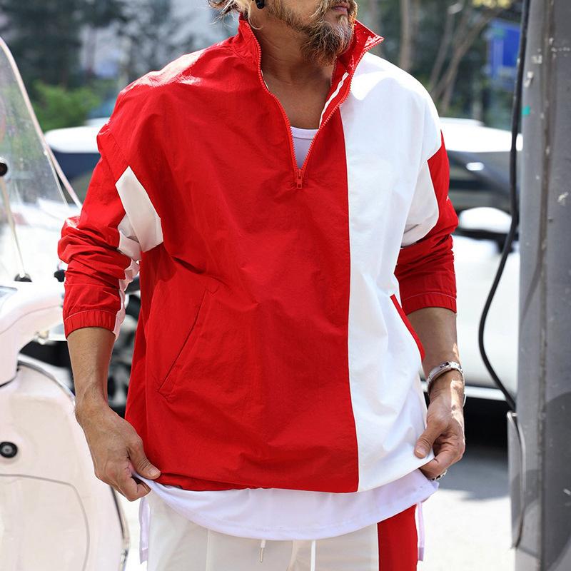 Mens Loose Outdoor Thin Waterproof Pullover Colorblock Jacket 41767831Y