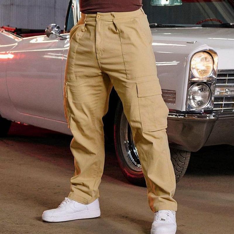 Mens Casual Solid Color Multi-Pocket Cargo Pants 39111426Y