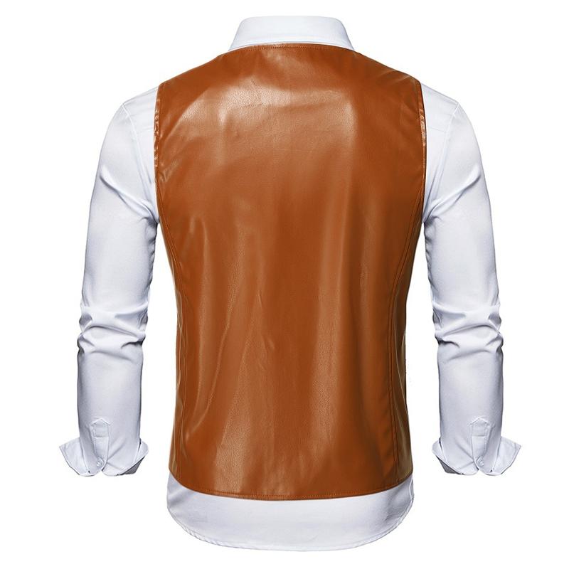 Mens Vintage Solid Color Collarless Leather Vest 99226572Y