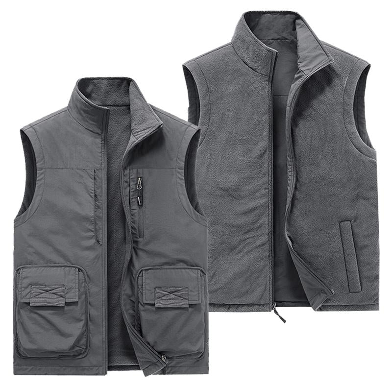 Mens Vintage Polar Fleece Reversible Multi-Pocket Vest 93907674Y