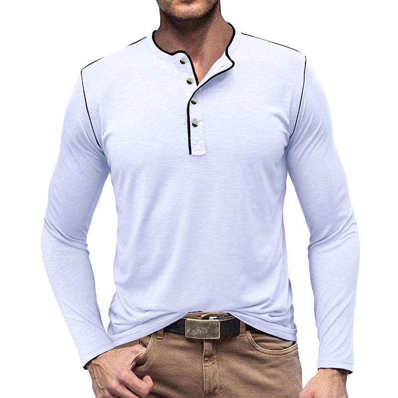 Mens Slub Cotton Crew Neck Long Sleeve Solid Henley T-Shirt 29496892X