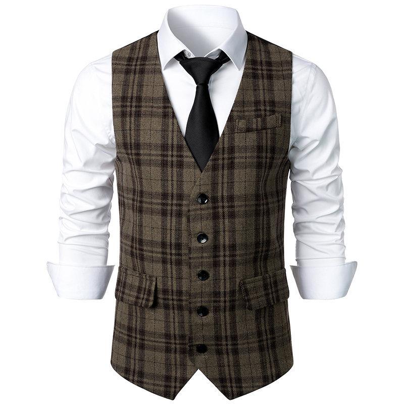 Mens Vintage British Style Pattern Single Breasted Suit Vest 36558435Y