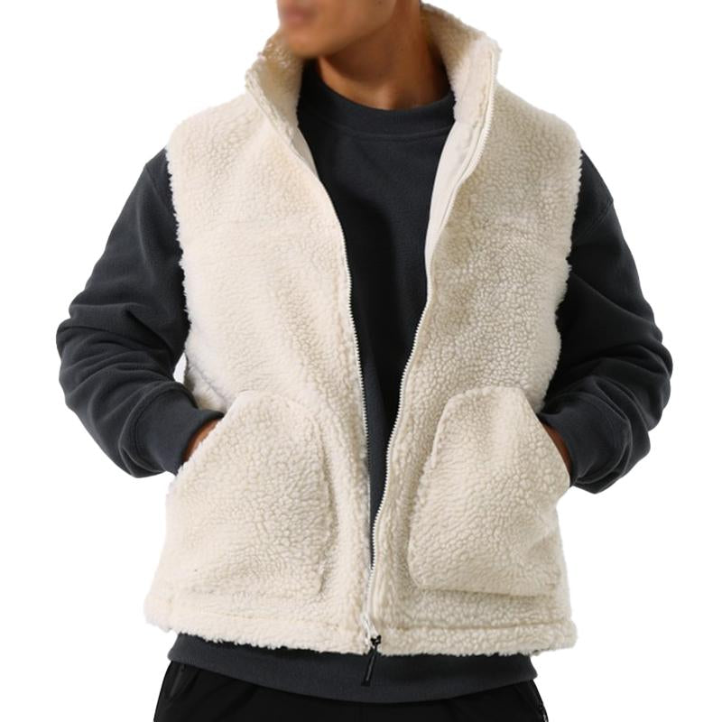 Mens Casual Stand Collar Polar Fleece Warm Loose Zipper Vest 19359658M