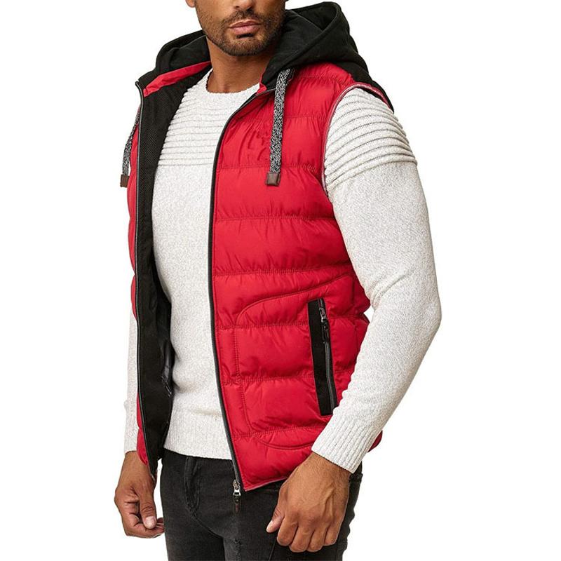 Mens Casual Color Block Hooded Down Vest 44011977Y