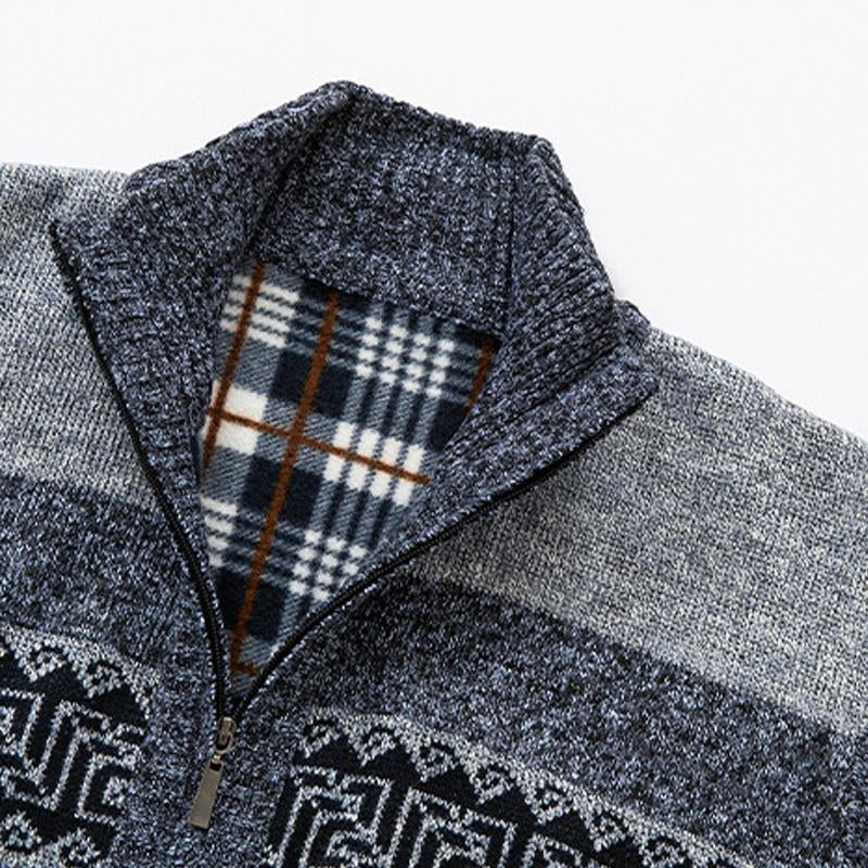 Mens Stand Collar Zippered Colorblock Knitted Jacket 91758090X