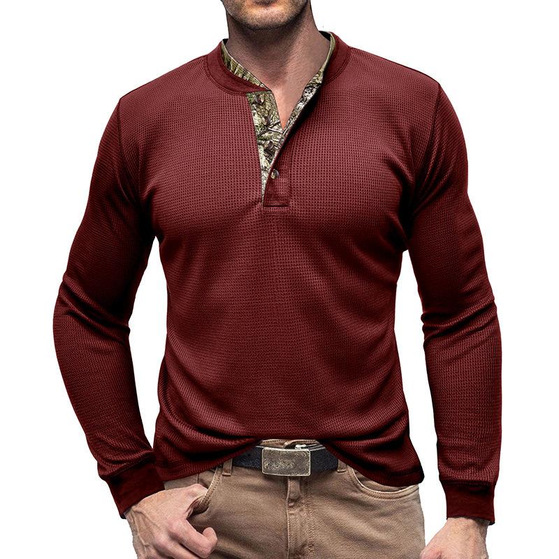 Mens Long Sleeve Outdoor Double Collar Waffle Crewneck Henley 48148003X