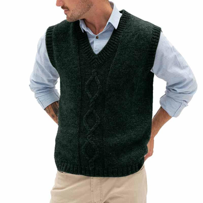 Mens Casual Solid Color V-Neck Knitted Cable Vest 21511728M