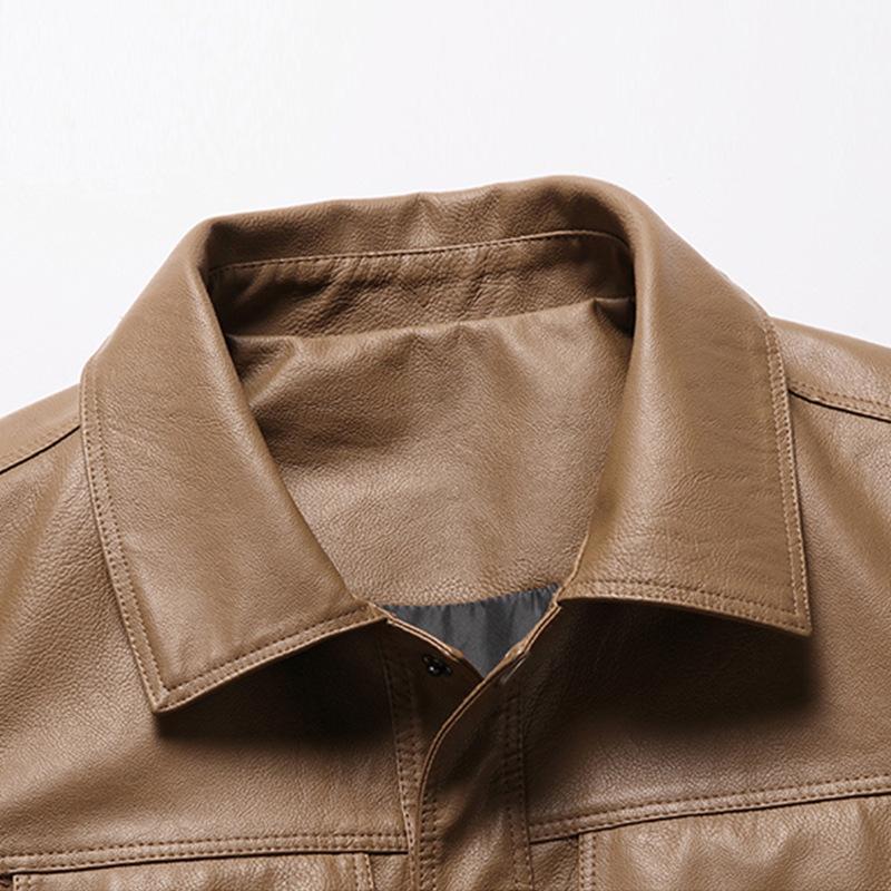 Mens Casual Back Letter Embroidery Lapel Leather Jacket 76017692Y