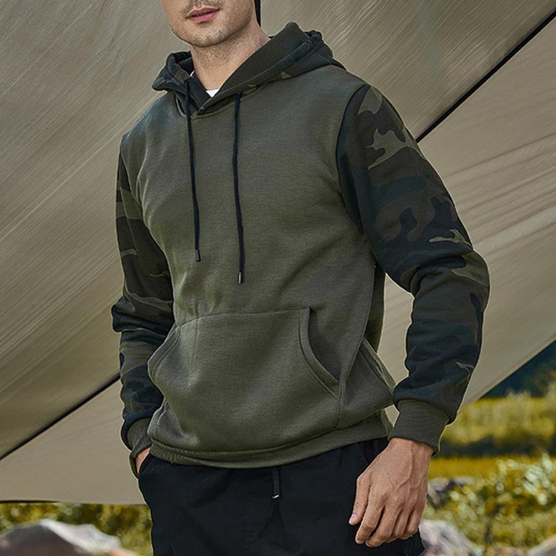 Mens Retro Casual Camouflage Color Block Hooded Sweatshirt 53636355Y