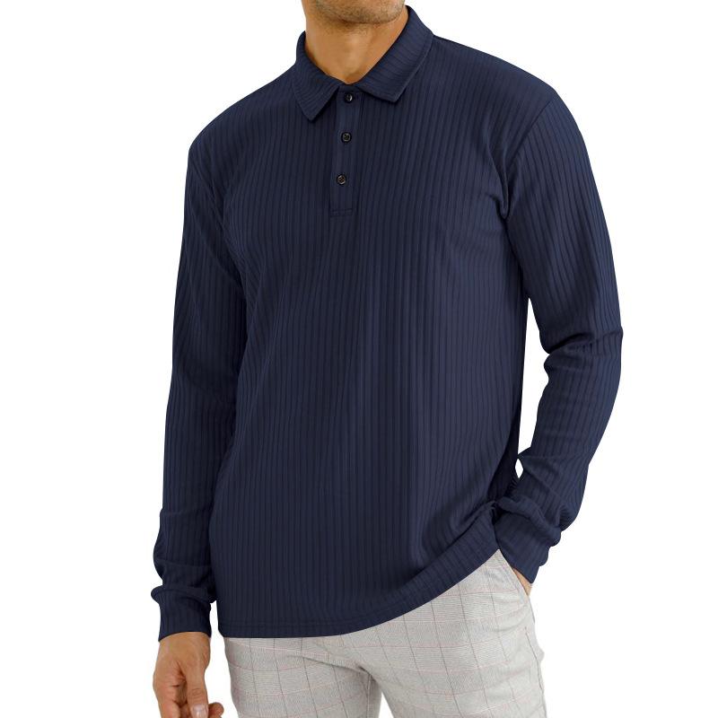 Mens Casual Solid Color Lapel Long Sleeve Polo Shirt 11523451M