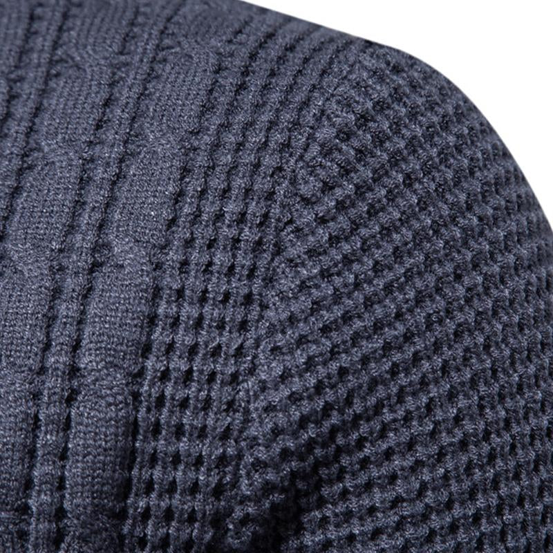 Mens Casual Solid Color Round Neck Waffle Knit Pullover Sweater 07757343M