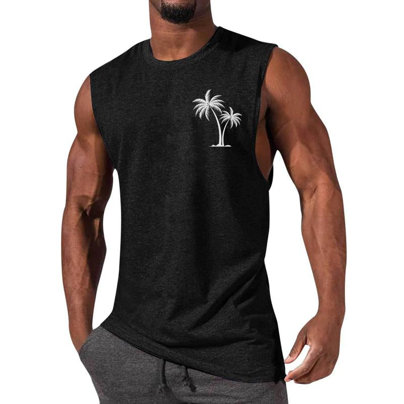 Mens Casual Sports Printed Round Neck Tank Top 12305907X