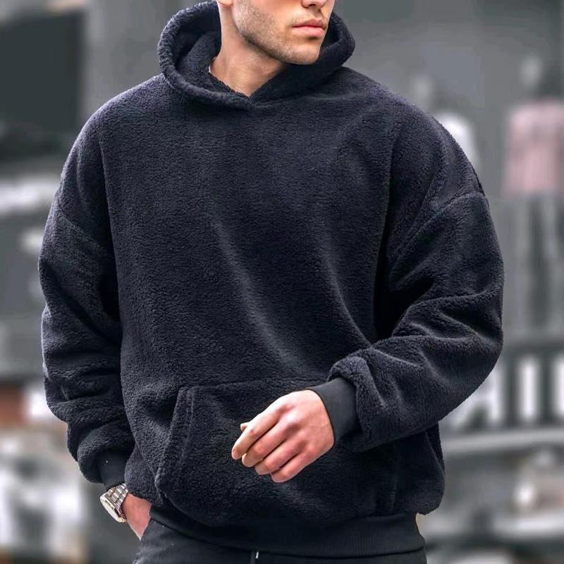 Mens Solid Color Flannel Hoodie 80301315X