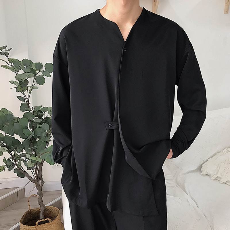 Mens Casual Solid Color Loose Long Sleeve Shirt 38088701M