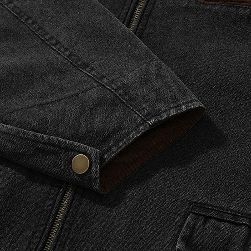 Mens Vintage Washed Cotton Loose Contrast Lapel Zipper Cargo Jacket 32218661M