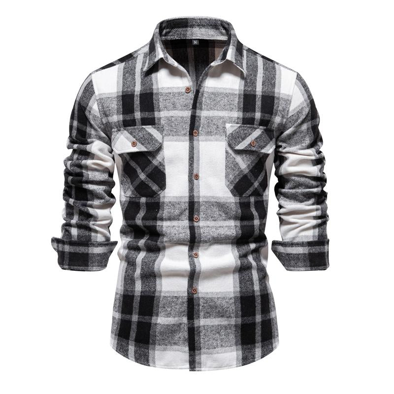 Mens Vintage Flannel Plaid Lapel Long Sleeve Shirt 75915704X