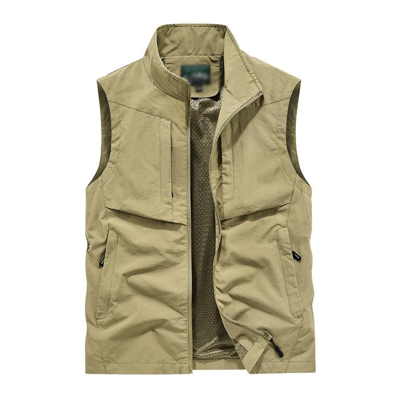Mens Casual Stand Collar Outdoor Multi-Pocket Breathable Quick-Drying Vest 79618272M