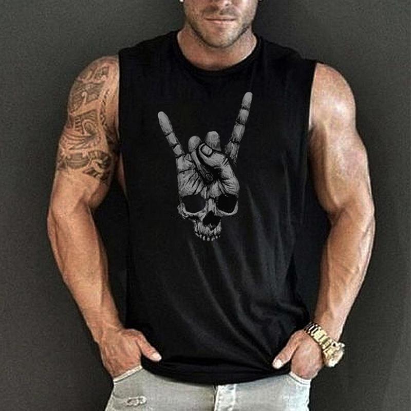 Mens Casual Loose Skull Print Sleeveless Tank Top 24496028M