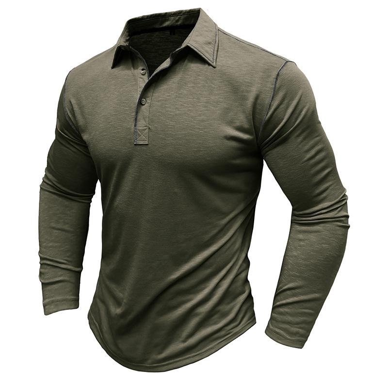 Mens Casual Lapel Collar Contrast Stitch Long Sleeve Polo Shirt 50848125M