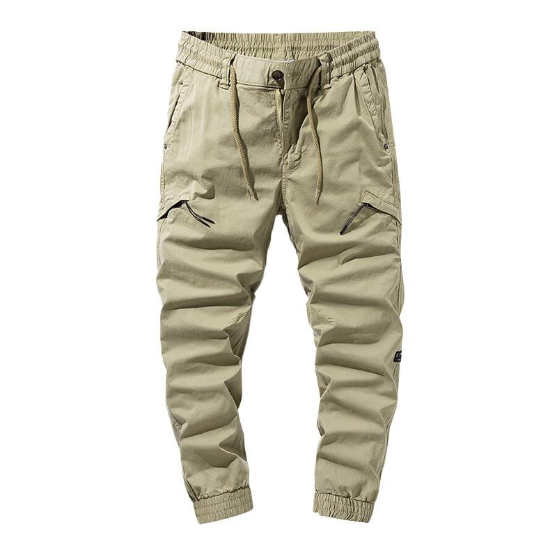 Mens Casual Solid Color Cotton Multi-Pockets Elastic Waist Cargo Pants 34479237M