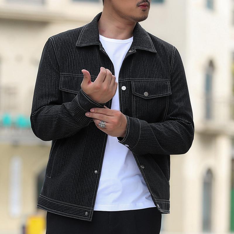 Mens Casual Striped Lapel Denim Jacket 37935939Y