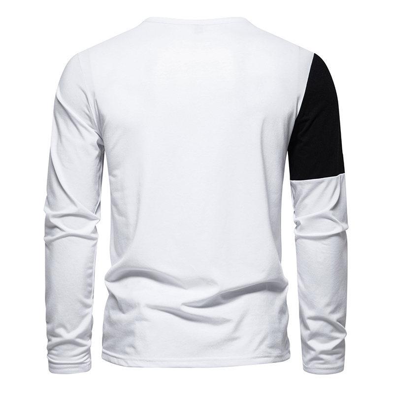 Mens Casual V-Neck Color Block Long Sleeve T-Shirt 96547744Y