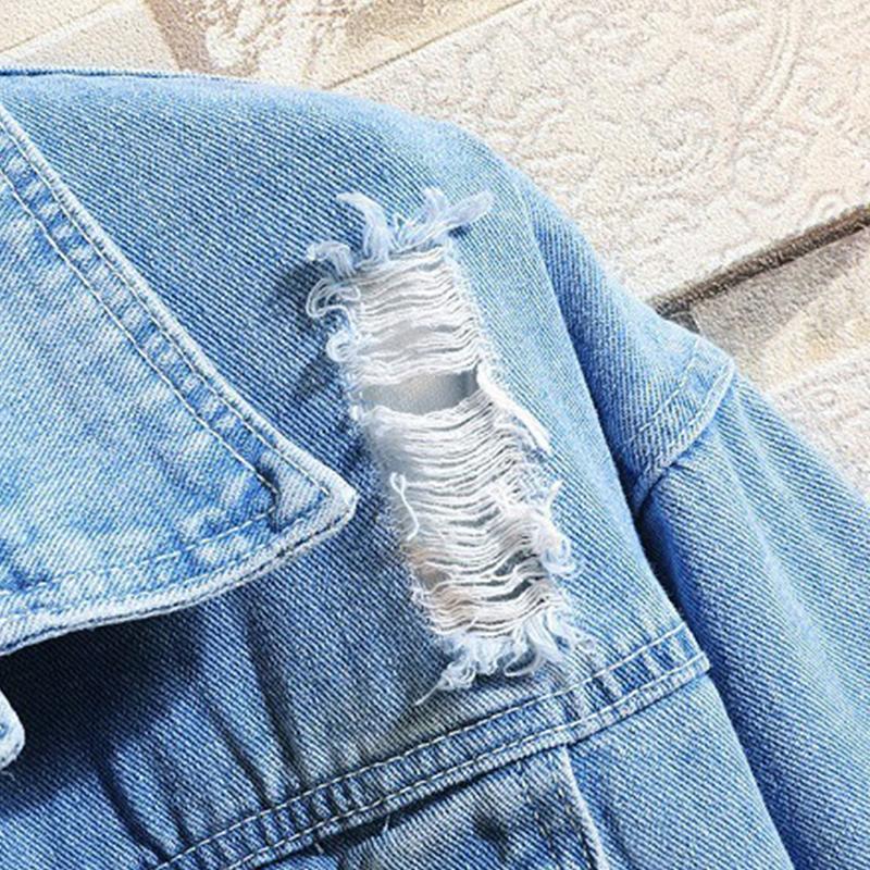 Mens Casual Distressed Loose Lapel Denim Jacket 32480050M