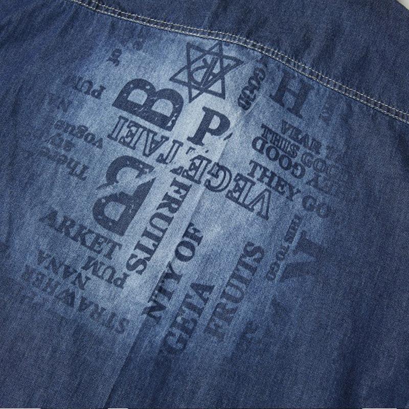 Mens Casual Letter Print Denim Long Sleeve Shirt 68203346Y