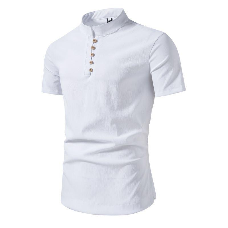 Mens Casual Shirt Retro Stand Collar Short Sleeve Shirt 25574754X
