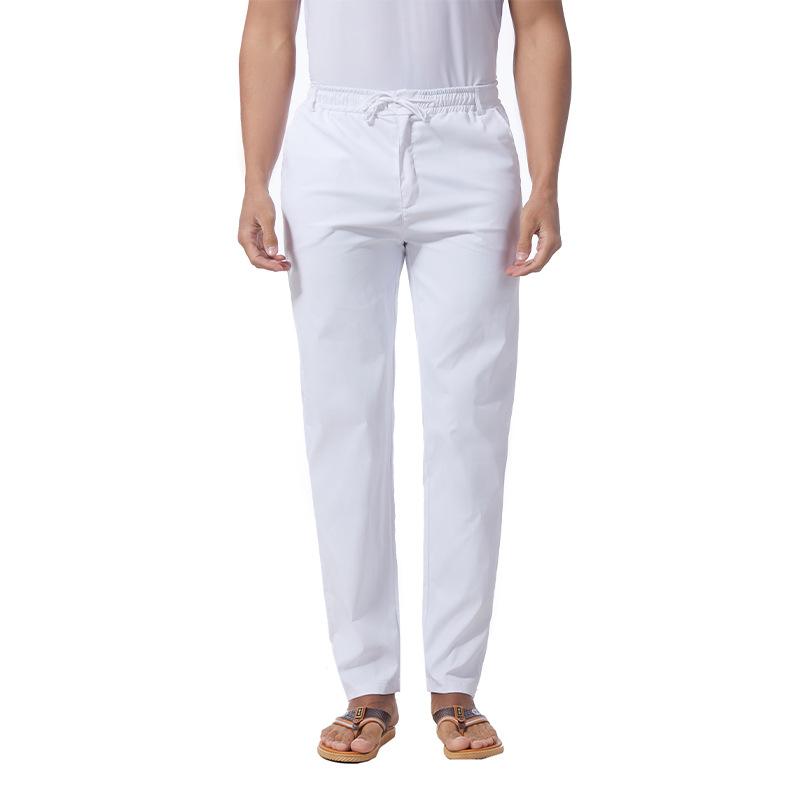 Mens Solid Loose Cotton Drawstring Elastic Waist Casual Pants 08994317Z