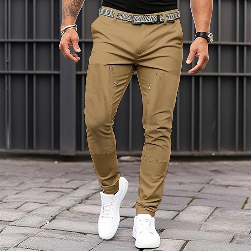 Mens Casual Solid Color Stitching Straight Leg Pants 42864704Y