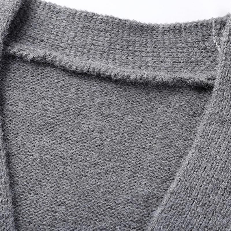 Mens Casual Solid Color V-Neck Single-Breasted Loose Knitted Cardigan 20976901M