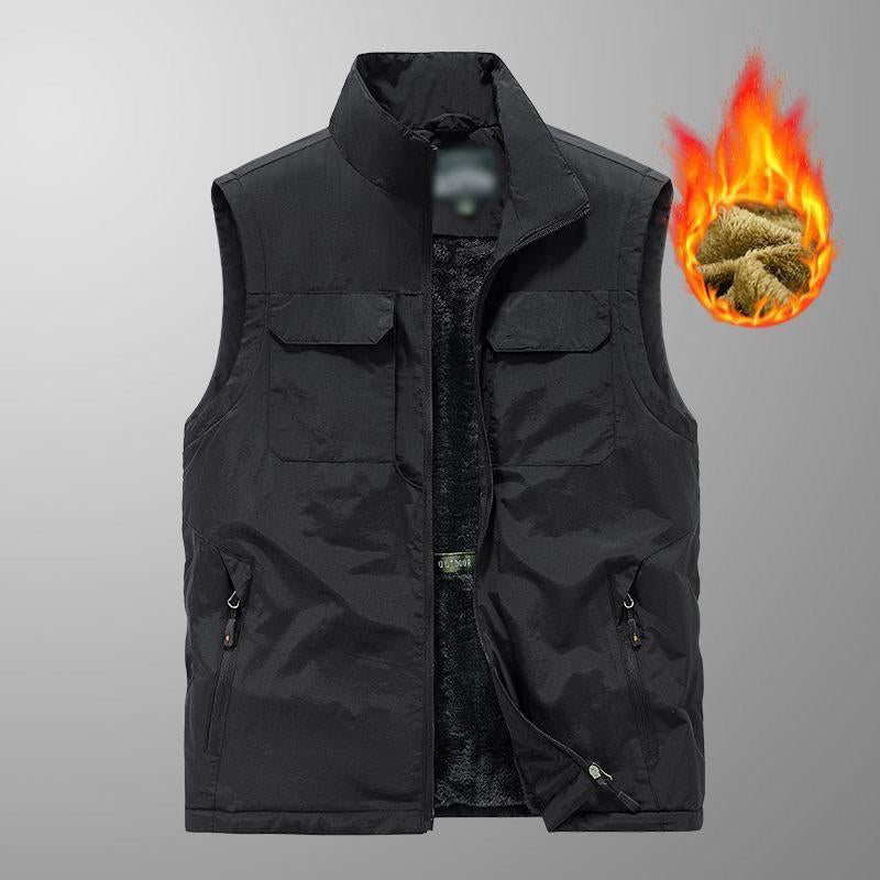 Mens Casual Fleece Warm Multi-pocket Loose Quick-Drying Vest 24481588M