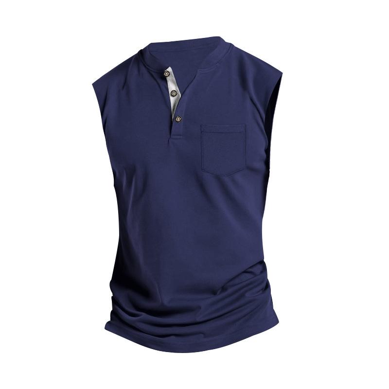 Mens Solid Color Henley Neck Sport Breathable Sleeveless Tank Top 11297990X