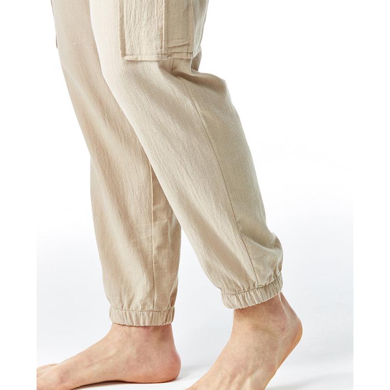Mens Casual Solid Color Cotton Linen Multi Pocket Trousers 19617055Y