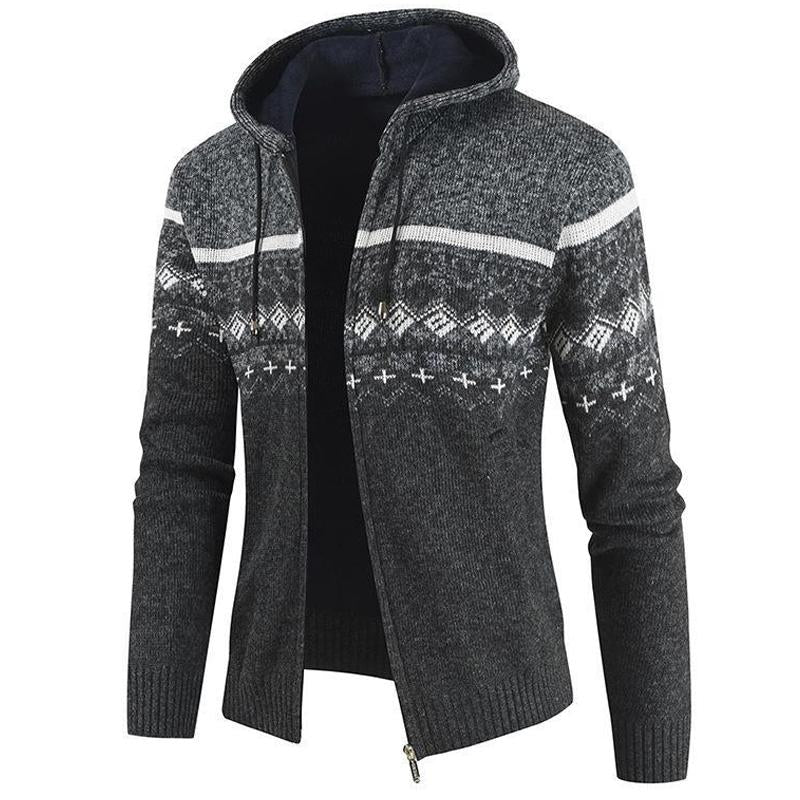 Mens Casual Jacquard Hooded Thermal Long Sleeve Cardigan 97349829Y