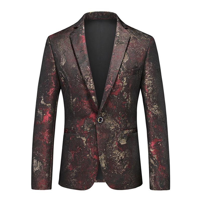 Mens Vintage Printed Lapel One Button Slim Fit Blazer 51780773M