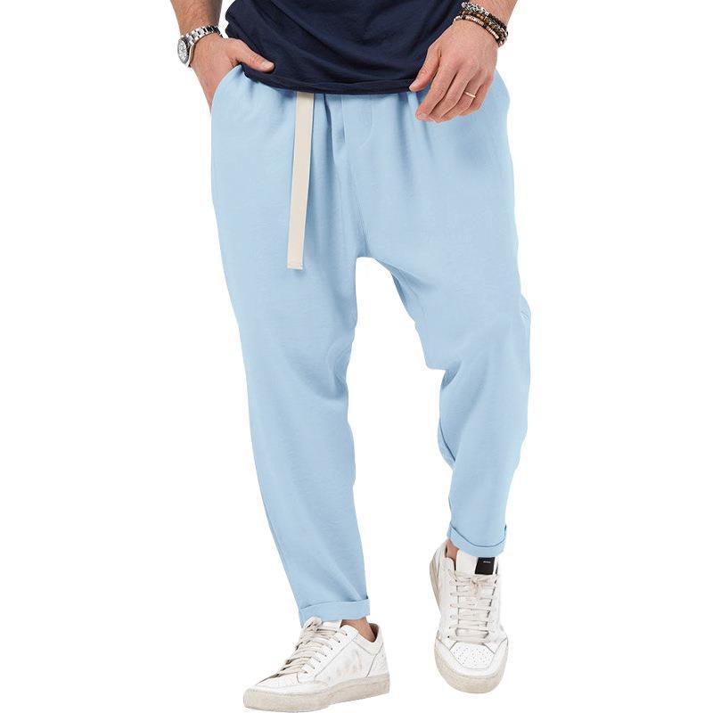 Mens Vintage Solid Color Belted Straight Leg Pants 44305437Y