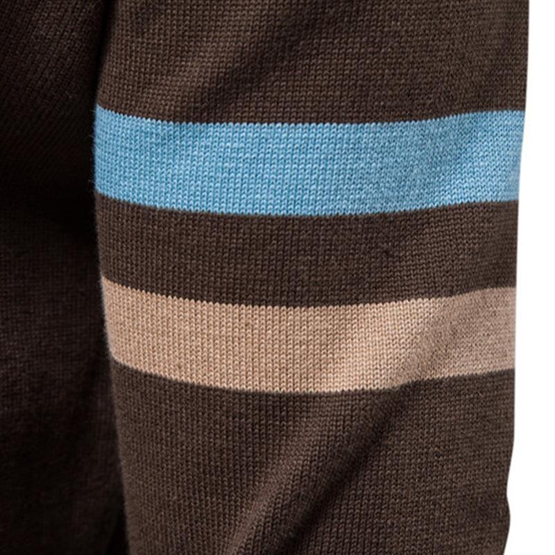 Mens Vintage Stand Collar Contrasting Color High Quality Knitted Zipper Cardigan 05346746M