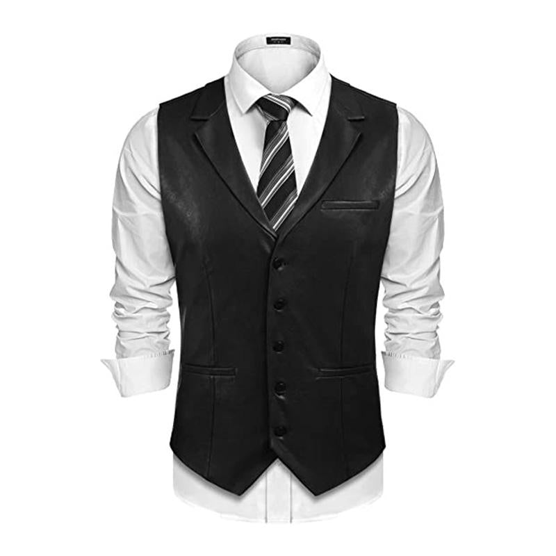 Mens Vintage V Neck Slim Single Breasted Leather Vest 90958464M