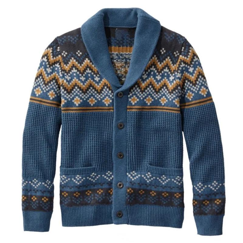 Mens Vintage Lapel Jacquard Long Sleeve Cardigan 74476001Y