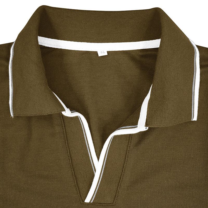 Mens Colorblock Line Trim Long Sleeve Loose Polo Shirt 60634930Z