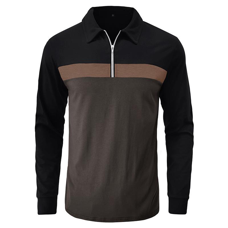 Mens Lapel Color Block Polo Long Sleeve Shirt 51990862X