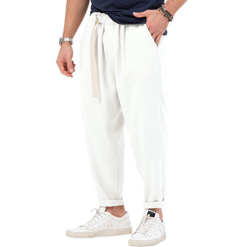 Mens Vintage Solid Color Belted Straight Leg Pants 44305437Y