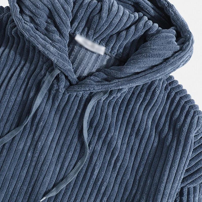 Mens Casual Solid Color Thickened Corduroy Kangaroo Pocket Long Sleeve Hoodie 13758142M