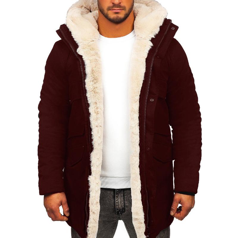 Mens Solid Color Thickened Warm Imitation Leather Hooded Coat 54428748X