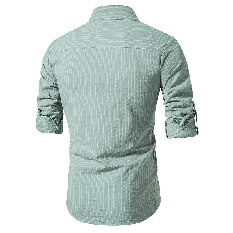 Mens Casual Striped Stand Collar Long Sleeve Shirt 95806899X