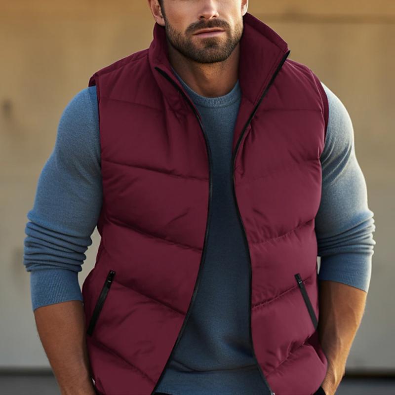 MenS Casual Solid Color Warm Stand Collar Down Vest 37623466Y