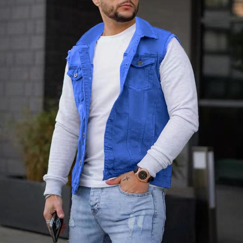Mens Casual Solid Color Denim Sleeveless Vest 79108674Y